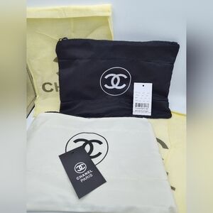 AUTHENTIC CHANEL Cosmetic Pouch Set Black & White w/ Dust Bags & Tags SET